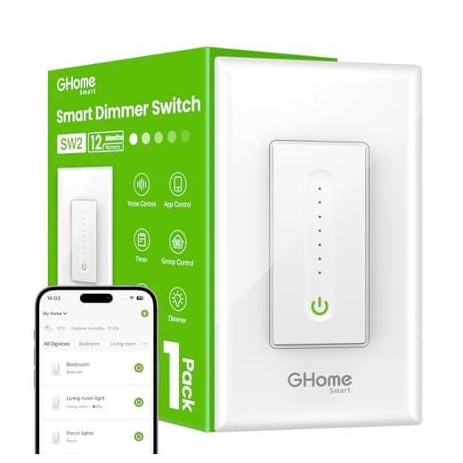 GHome Smart Dimmer Switch Single Pole 2.4GHz Wi-Fi Light Switch Compatible with Alexa and Google Home, White 1 Pack