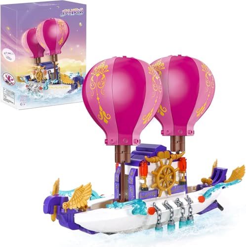 Image of Fairy Girls Magic Cruise Ship Building Set - 358 PCS Rapunzel Magic Boat Model | Princess Series Building Blocks | Transforming Hot Air Balloon Sailboat Toy | Gift for Girls Ages 6-12