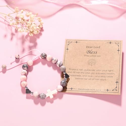 Catholic Cross Rosary Bracelet for Girls Natural Stone Bracelet First Communion Baptism Confirmation Birthday Easter Gifts for girls, daughters, sisters, nieces, granddaughters3