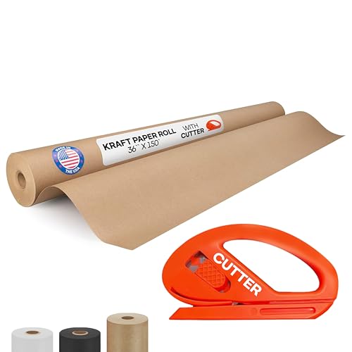Image of Brown Kraft Paper Roll 36 inch x 1800 inch (150 feet) with Cutter - USA-Made