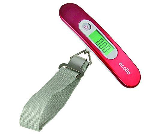 ecolle Digitale Kofferwaage bis zu 50 kg Gepäckwaage mit großes LCD-Display tragbare Hängewaage | Hintergrundbeleuchtung | Tara-Funktion praktisch für Reisen Rot Cover