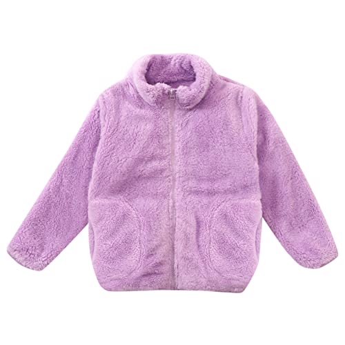 Toddler Boys Girls Long Sleeve Winter Solid Zippered Coat Jacket Thicken Warm Outwear Girls (Purple, 11-12 Years)