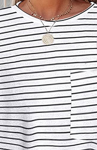 Merokeety Women's Casual Cap Sleeve T Shirts Basic Summer Tops Loose Solid Color Blouse Stripe #TOP5