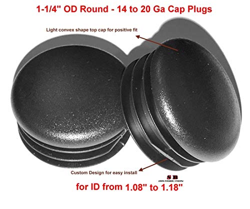 Image of Premium Grade 1 1 /4 Inch Round Plastic Plugs, Extra Durable 14-20 Gauge (20 Pack) Pipe Plug Tubing End Cap, Black Round End Caps, Durable Chair Glide Sliders, Furniture Floor Protection.