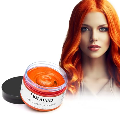 Tinte temporal para el cabello, 4,23 onzas de cera tintada para hombres y mujeres, pomada tintada natural lavable, tinte instantáneo para el cabello, cosplay y Halloween (Naranja, 120g)