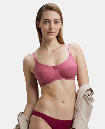 Image of Jockey 1615 Women's Wirefree Non Padded Super Combed Cotton Elastane Stretch Full Coverage Everyday Bra with Soft Adjustable Straps Rose Wine 38C