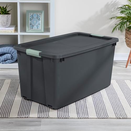 Image of Sterilite 4-Pack Latch Tote, Stackable Plastic Storage Bin Containers, 45 Gal, Gray /Green - Large Organizer Boxes with Lids and Wheels for Closet, Bedroom, Tool, and Laundry Organization