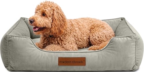 Image of Modern Threads Luxury Dog Bed - Comfortable Tufted Velvet Cushion for Small to Large Dogs - Machine Washable - Durable & Cute Sleep Space for Pets - Pamper Your Pet with Cozy Beds - Light Grey
