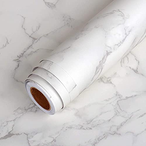 Image of FOKRIM White Marble Wallpaper (200x60CM)(White) Self Adhesive Wall Stickers Oil-Proof Waterproof Peel & Stick Contact Wallpaper for Kitchen Living Room Office Table Home Decor Furniture Workshop