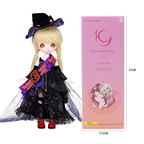 Icy Fortune Days Anime Style Ball Jointed Doll, Including Wig, Makeup, Removable Head And Replaceable Eyes And Dress, Shoes, 1/6 Scale, About 12 Inch(Hannah) #TOP6