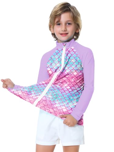 Image of AOBUTE Unisex Kids Zipper Rash Guard Boys UPF 50+ UV Protection Sun Shirt with Thumb Hole 3-12 Years
