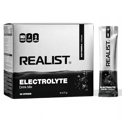 REALIST® sin azúcar - Polvo electrolítico con 1390 mg de electrolitos - Potasio y magnesio para equilibrio electrolítico - Deportes, KETO, ayuno (30 sobres, RAW (neutro y sin endulzar))