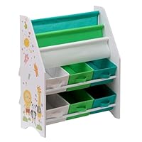 NICEME Kids Bookshelf Toddler Bookcase for Nursery, Toys Box Storage Unit Children's Book Shelf Organiser for Kids Room (Green Lion Pattern,Shelf+6 Drawers)