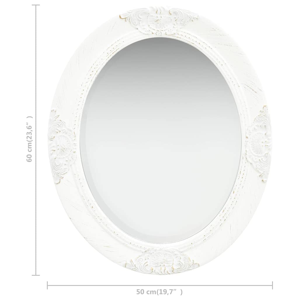 Barocker Wandspiegel Weiß 50x60 cm Oval mit Holzrahmen Glas Antiklook, mit Befestigungshaken fürs Schlafzimmer Bad Flur Diele für Make-up Rasur