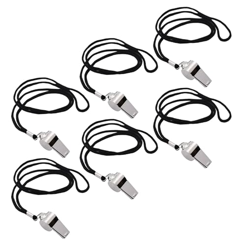 6 silbatos deportivos de acero inoxidable con cuerda miniatura 1