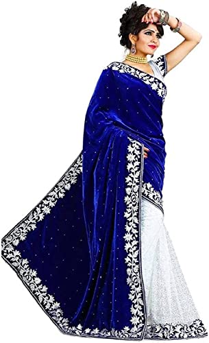 Image of Women's Velvet and Brasso Half-Half Saree with Blouse Piece