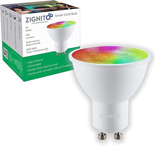 ZIGNITO ZIGNITO GU10 Smart Bulb, White & Colour LED, Works with, Alexa, Hey Google, S'Things (Hub Required) Zigbee GU10, Smart Spotlight, Up to 16 Million hue of Colours and Whites. (Pack of 1)