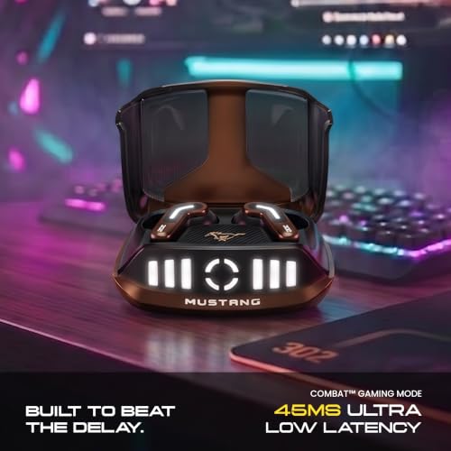Image of GOBOULT Mustang Nitro Earbuds with 72H Playtime, Amp App Support, Quad Mic ENC, Dual Device Pairing Buds, 13mm Driver Ear Buds, Bluetooth 5.4 Wireless Earbuds Bronze 302
