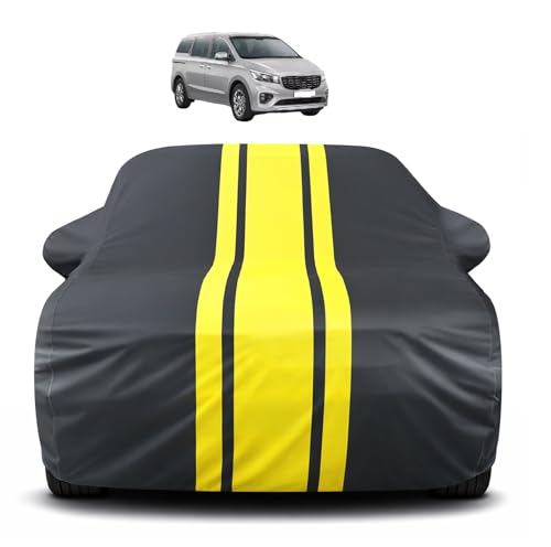 Image of Auto Hub Car Cover Compatible with Kia Carnival with Mirror Pocket, Soft Cotton Lining, Carnival Car Cover Waterproof - Yellow-Black