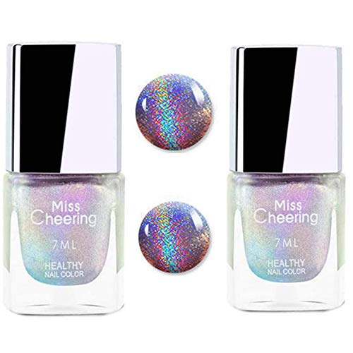 2 Pack Holographic Nail Polish, Irridescent Nail Polishes,Glitter Gorgeous Glossy Holographic Halo Glitter Polish Nail Art Nail Pigment Diamond Laser Nail Polish …