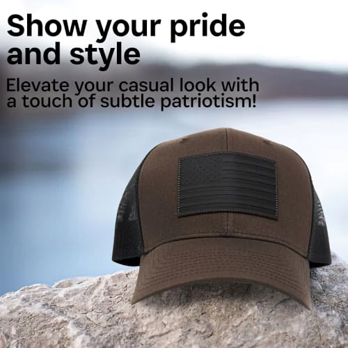 Image of 13 STRIPES American Flag Hat - Leather Patch Mesh Back Snapback Hat for Men & Women USA Flag Trucker Hat, Casual Unisex Hat