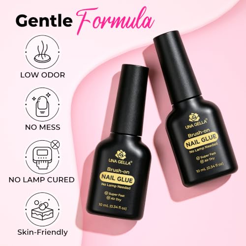 Image of UNA GELLA Super Strong Nail Glue for Press On Nails & Nail Tips 10ml*2pcs | Brush On Nail Glue for Press Ons & False Nails, No U V Lamp Needed, Mess-Free, Long Lasting