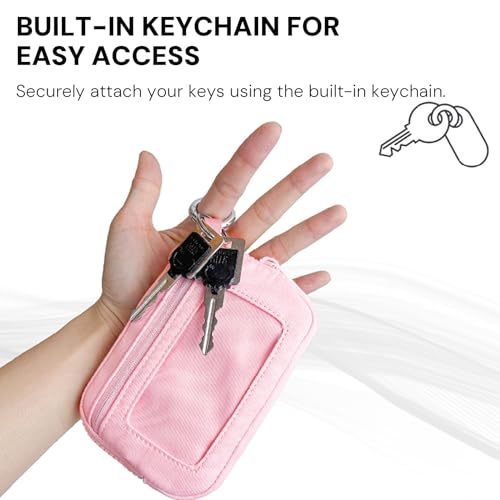 Image of Small Wristlet Wallets for Women with Clear ID Window, Keychain Coin Purse | Organized Interior with 3 Card Slots, Inner Mesh Pouch, Lipstick Holder, Metal Key Ring and Detachable Wrist Strap