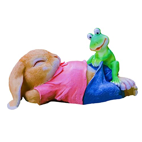 Syfunlv Deko Hasen für draußen,Groß Frosch Figur,25.5 x13x13.5cm Kaninchen mit Frosch Garten Statue Lustig Skulptur für Balkon, Am Teich, Grün Gartenfiguren ZubehöR Rasendekoration