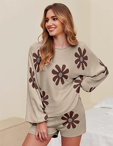 Image of Ekouaer Knit Pajamas Set for Women Lounge Wear Sets Long Sleeve Sweatsuit Matching 2 Piece Outfits Casual Sweater Sets S-XXL