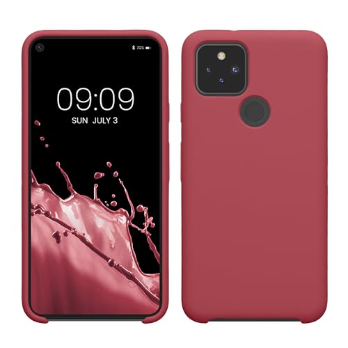 kwmobile Case for Google Pixel 5 Case - Soft Cover - Shockproof Silicone - Wireless Charging Dark Rose