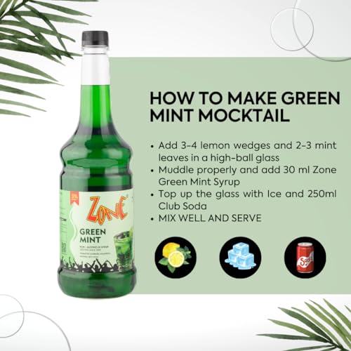 Image of Zone Flavoured Syrups 1000ml - Premium Cafe-Style Syrups for Mocktails, Cocktails, Milkshakes, Coffees, Iced Teas, Sodas & Desserts | Perfect for Home Use, Small Cafes, Bars & Gifting (Green Mint)