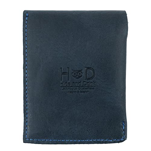 Hide & Drink, Vertical Card Holder Handmade from Full Grain Leather, Holds Up to 4 Cards Plus Folded Bills, Pocket Wallet, Card & Cash Organizer :: Slate Blue3