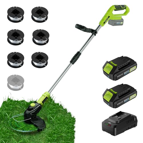 STEELITE 21V Cordless String Trimmer, Battery Powered Weed Wacker with 2 x 2.0Ah Battery and Charger, Electric Weed Eater for Trimming and Edging, Lightweight Grass Trimmer