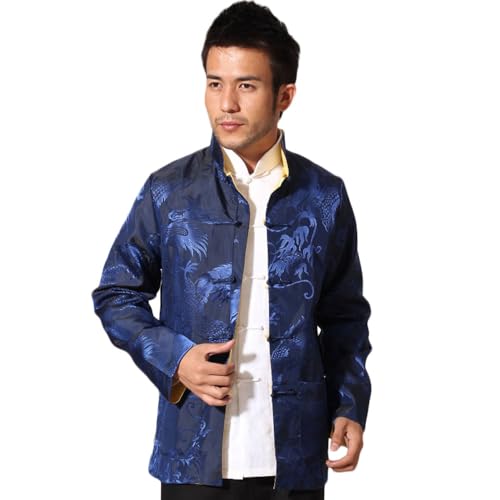Two-Sided Chinese Men's Jacket - Traditional Martial Arts Kung Fu Dragon Pattern Uniform Long Sleeve Clothing for Men