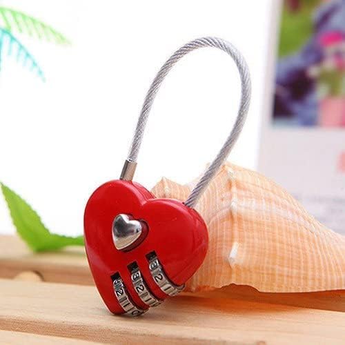Miniatura 6 de Mini candado de corazón de amor, candado de corazón rojo, mini bloqueo de código, cuerda de alambre de combinación de código de 3 dígitos para