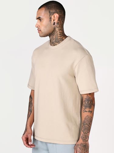 Image of Bewakoof, Men's Solid Oversized Fit Half Sleeve Round Neck Polycotton|| T-Shirt