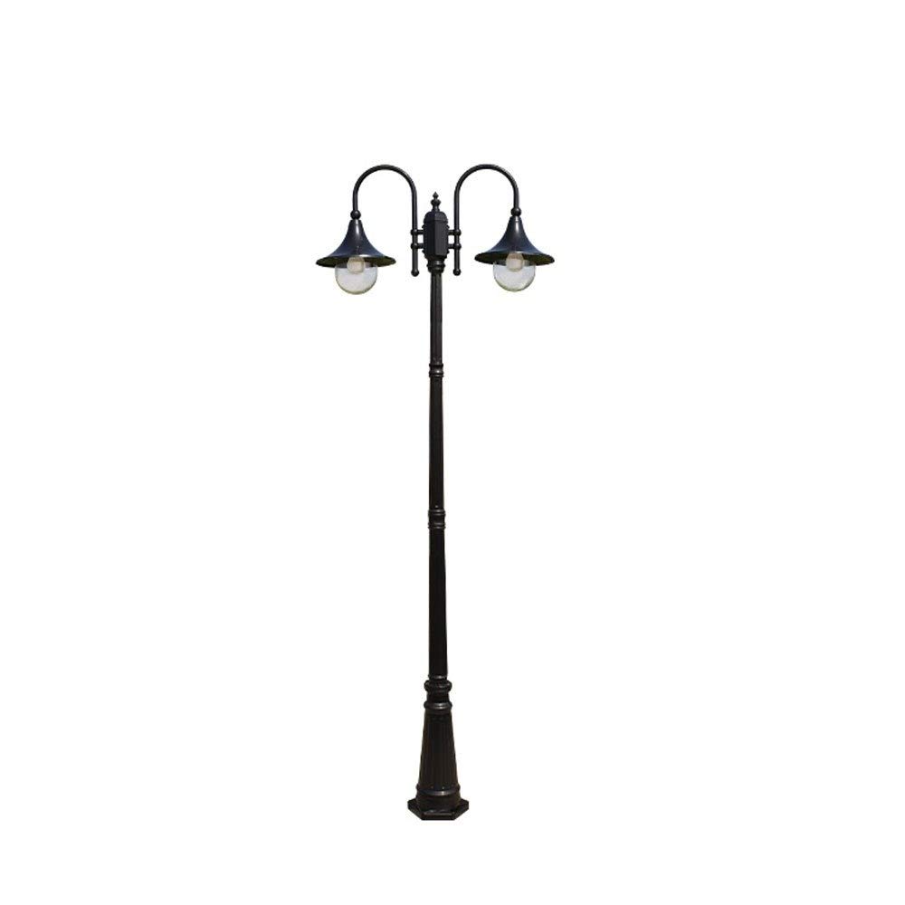 GTHTUHFD Vintage European Black High Pole Street Light Ip54 Outdoor Waterproof Aluminum Alloy Pillar 2 Heads Glass Lampshade Landscape Garden Lawn Post Deck,Black-H:2.9M,Black-H:2.6M