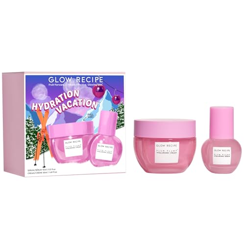 Glow Recipe Hydration Vacation Skincare Kit – Plum Plump Hyaluronic Acid Moisturizer (50 ml) + Face Serum (15 ml) – Made with Antioxidant Plum & Vitamin B5 to Repair Skin Barrier and Improve Hydration