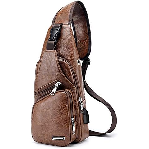 Men's Leather Sling Shoulder Backpack, DIXIUZA Crossbody Chest Bag Multipurpose Daypack Cover