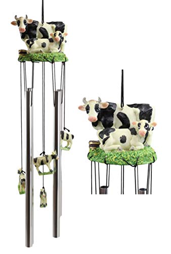 Ebros Gift Bovine Holstein Cow And Baby Calf Family Resonant Relaxing Aluminum Wind Chime Country Western Rustic Farm Cows Garden Patio Outdoor Decorative Accent Noisemaker cover