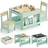 MAMIZO Tavolo per bambinicon 2 sedie, 3 in 1 Set tavolo e sedie, Mobili in legno per bambini con contenitori e librerie, Tavolo da gioco e attività, Tavolo da disegno, 3-7 ann (Verde)