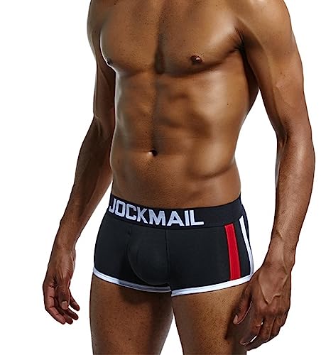 JOCKMAIL Mens Bulge Front Padded Boxer Briefs,Soft Cotton Underwear Double Removable Push Up Cup Trunk One Pack3