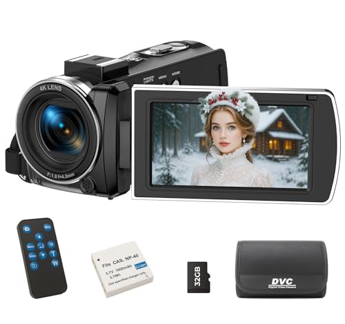 FIREFOTO Videokamera 4K 64MP Camcorder für YouTube, Video Kamera 18X Digitalzoom 3,0\" 270° IPS Bildschirm, Vlogging Kamera mit 32GB SD-Karte, Batterie, Fernbedienung