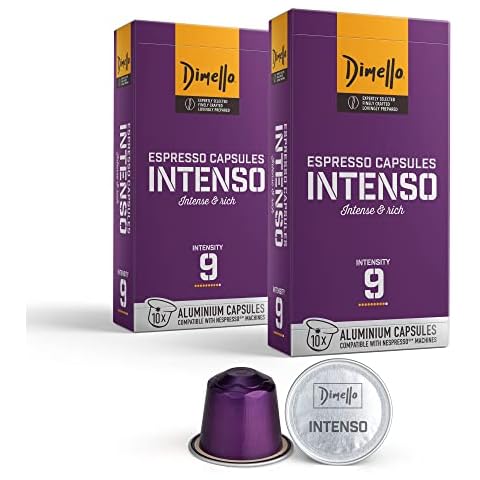 Dimello Intenso Coffee Capsules Compatible with Nespresso - Intense & Rich Arabica and Robusta - 2 Packs of 10 Ground Coffee Capsules (20 Capsules) Cover