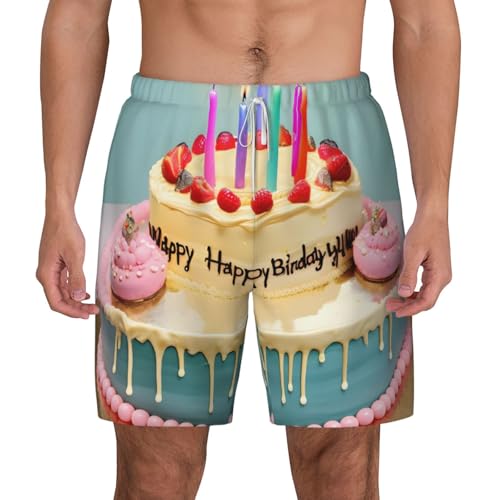 Short de bain pour homme avec imprimé gâteau d'anniversaire humoristique en tissu léger