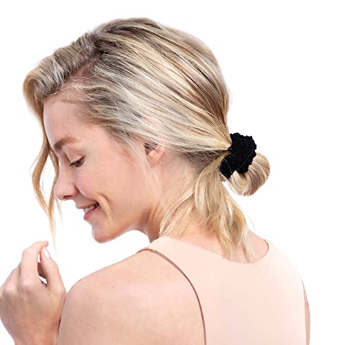 Kitsch Organic Cotton Fluffy Ponies | Knit Scrunchies | Scrunchies For Hair | Hair Ties | Ponytail | Holiday Gift Hair Accessories | Cotton Scrunchies | 6Pc Set (Black) #TOP1