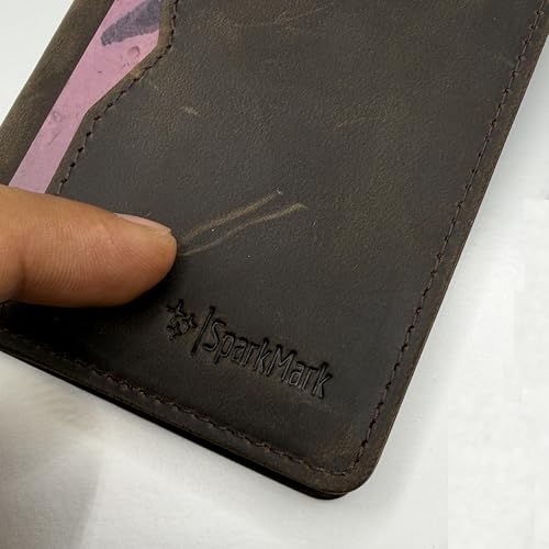 Image of Slim Credit Card Holder Wallet for Men & Women - RFID Blocking Minimalist Mens Wallets - Thin Bifold Leather Front Pocket Card Case with Gift Box, Dark Brown, Minimalist