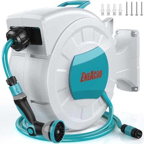 ENEACRO Dévidoir Enrouleur Automatique 30 m - Enrouleur De Tuyau pour Montage Mural avec Pistolet à eau 10 fonctions - Pivotant à 180°