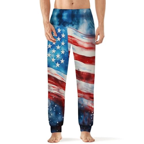 4th of July Patriotic U.S. Flag Men's Pajama Pants Lightweight Pjs Bottoms Lounge Pants Sleepwear Soft Present