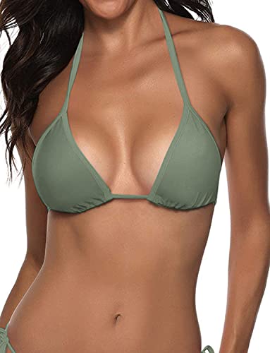 Image of Suvimuga Women's Triangle Bikini Top Push up Padded Halter String Bathing Suits Top